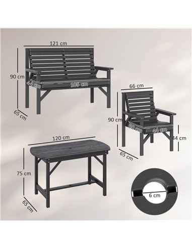 Outsunny 5 Piece Wooden Garden Dining Set for 6, Outdoor Conversation Set with 2 Armchairs, 2 Loveseats and Dining Table with Um