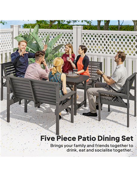 Outsunny 5 Piece Wooden Garden Dining Set for 6, Outdoor Conversation Set with 2 Armchairs, 2 Loveseats and Dining Table with Um - pic 177732 | FastDaddyshop
