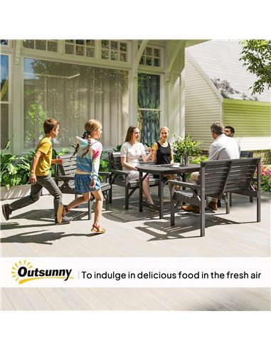 Outsunny 5 Piece Wooden Garden Dining Set for 6, Outdoor Conversation Set with 2 Armchairs, 2 Loveseats and Dining Table with Um