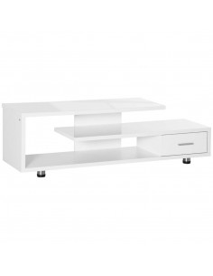 Homcom 1350mm High Gloss TV Stand with Storage Shelf and Drawer, White