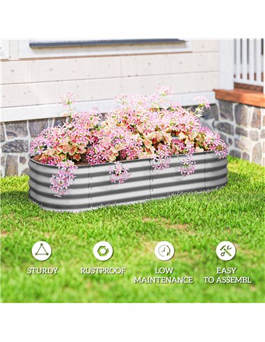 Outsunny Galvanised Raised Garden Bed, Metal Planter Box with Safety Edging, for Flowers, Herbs, Succulents, Silver