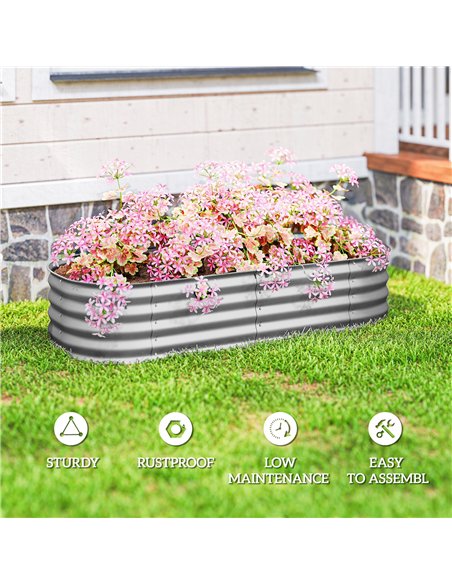 Outsunny Galvanised Raised Garden Bed, Metal Planter Box with Safety Edging, for Flowers, Herbs, Succulents, Silver - pic 177744 | FastDaddyshop
