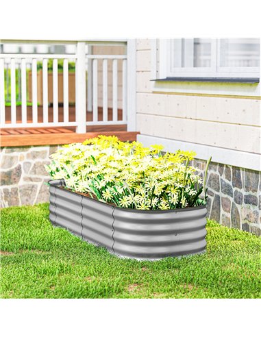 Outsunny Galvanised Raised Garden Bed, Metal Planter Box with Safety Edging, for Flowers, Herbs, Succulents, Silver