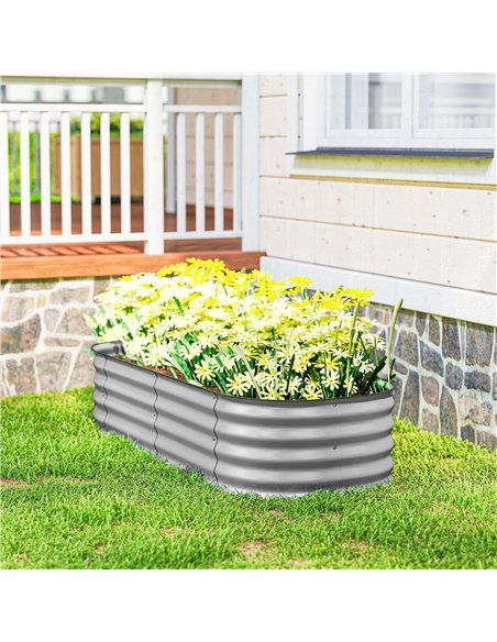 Outsunny Galvanised Raised Garden Bed, Metal Planter Box with Safety Edging, for Flowers, Herbs, Succulents, Silver - pic 177745 | FastDaddyshop