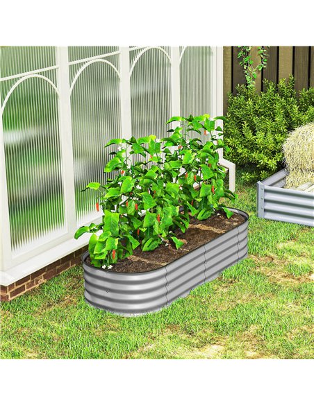 Outsunny Galvanised Raised Garden Bed, Metal Planter Box with Safety Edging, for Flowers, Herbs, Succulents, Silver - pic 177746 | FastDaddyshop