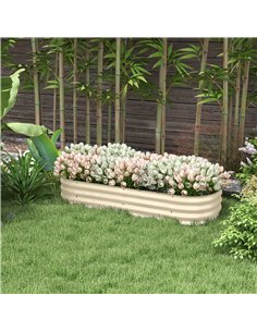 Outsunny Galvanised Raised Garden Bed, Metal Planter Box with Safety Edging, for Flowers, Herbs, Succulents, Cream White 2