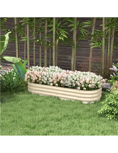 Outsunny Galvanised Raised Garden Bed, Metal Planter Box with Safety Edging, for Flowers, Herbs, Succulents, Cream White