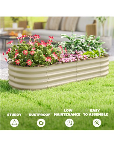 Outsunny Galvanised Raised Garden Bed, Metal Planter Box with Safety Edging, for Flowers, Herbs, Succulents, Cream White