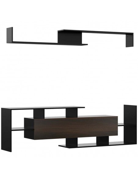 Homcom 1536mm Modern TV Cabinet with Wall Shelf, Storage Shelf, Black & Dark Brown - pic 17776 | FastDaddyshop