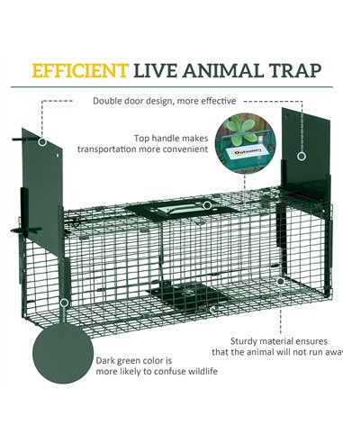 Outsunny Humane Rat Trap, Squirrel Trap with Double Doors, Live Cage Mousetrap for Indoors & Outdoors, Catch and Release Mice, R