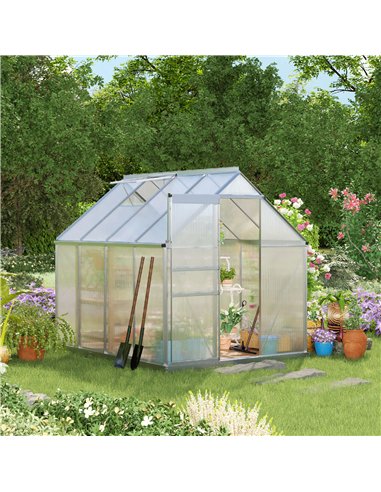 Outsunny 190 x 253 cm Walk-In Polycarbonate Greenhouse - Silver-Tone