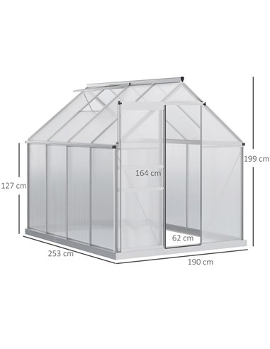 Outsunny 190 x 253 cm Walk-In Polycarbonate Greenhouse - Silver-Tone