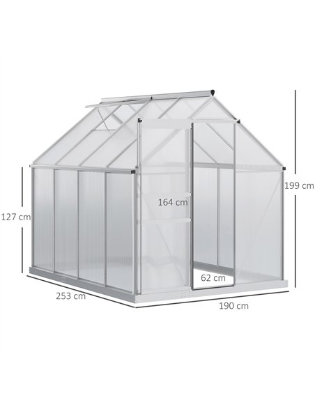 Outsunny 190 x 253 cm Walk-In Polycarbonate Greenhouse - Silver-Tone - pic 177776 | FastDaddyshop