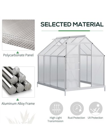 Outsunny 190 x 253 cm Walk-In Polycarbonate Greenhouse - Silver-Tone