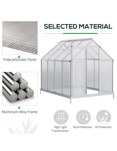 Outsunny 190 x 253 cm Walk-In Polycarbonate Greenhouse - Silver-Tone - pic 177777 | FastDaddyshop