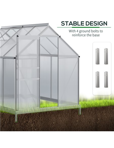 Outsunny 190 x 253 cm Walk-In Polycarbonate Greenhouse - Silver-Tone - pic 177778 | FastDaddyshop