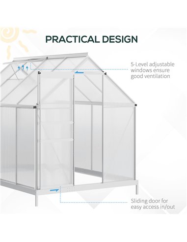 Outsunny 190 x 253 cm Walk-In Polycarbonate Greenhouse - Silver-Tone