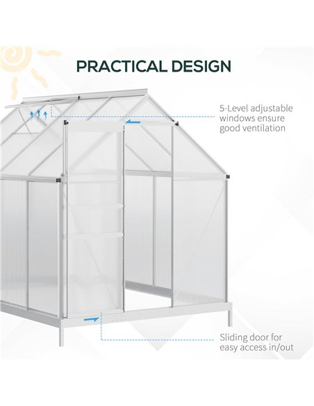 Outsunny 190 x 253 cm Walk-In Polycarbonate Greenhouse - Silver-Tone - pic 177779 | FastDaddyshop