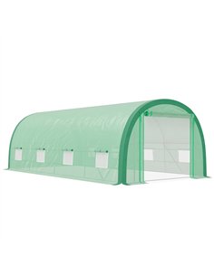 Outsunny 6 x 3(m) Polytunnel Greenhouse with Upgraded Structure, Mesh Door and Windows, 15 Plant Labels, Green