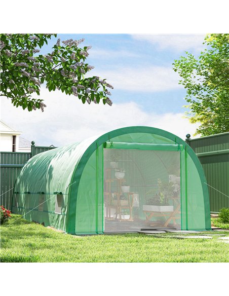 Outsunny 6 x 3(m) Polytunnel Greenhouse with Upgraded Structure, Mesh Door and Windows, 15 Plant Labels, Green - pic 177784 | FastDaddyshop