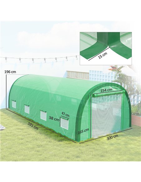 Outsunny 6 x 3(m) Polytunnel Greenhouse with Upgraded Structure, Mesh Door and Windows, 15 Plant Labels, Green - pic 177785 | FastDaddyshop