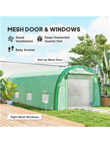 Outsunny 6 x 3(m) Polytunnel Greenhouse with Upgraded Structure, Mesh Door and Windows, 15 Plant Labels, Green