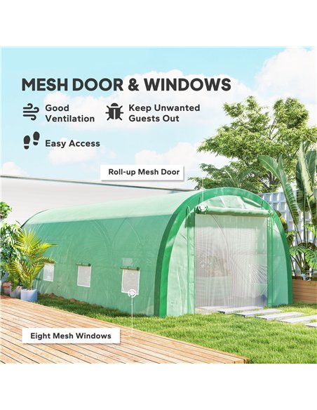 Outsunny 6 x 3(m) Polytunnel Greenhouse with Upgraded Structure, Mesh Door and Windows, 15 Plant Labels, Green - pic 177787 | FastDaddyshop