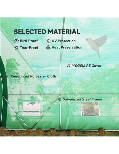 Outsunny 6 x 3(m) Polytunnel Greenhouse with Upgraded Structure, Mesh Door and Windows, 15 Plant Labels, Green