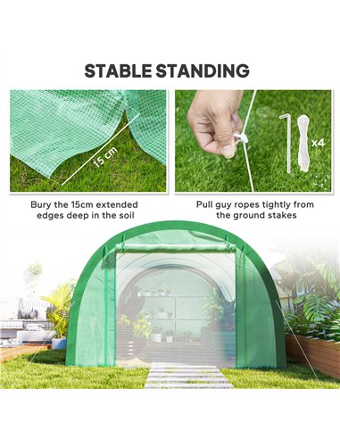 Outsunny 6 x 3(m) Polytunnel Greenhouse with Upgraded Structure, Mesh Door and Windows, 15 Plant Labels, Green
