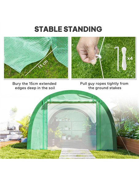 Outsunny 6 x 3(m) Polytunnel Greenhouse with Upgraded Structure, Mesh Door and Windows, 15 Plant Labels, Green - pic 177789 | FastDaddyshop