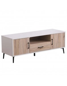 Homcom 1200mm TV Stand Cabinet with 2 Doors, 1 Drawer, Oak Colour & White