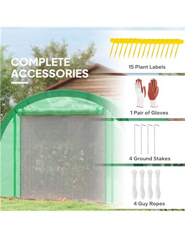 Outsunny 6 x 3(m) Polytunnel Greenhouse with Upgraded Structure, Mesh Door and Windows, 15 Plant Labels, Green