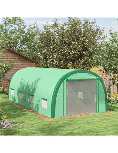 Outsunny 6 x 3(m) Polytunnel Greenhouse with Upgraded Structure, Mesh Door and Windows, 15 Plant Labels, Green