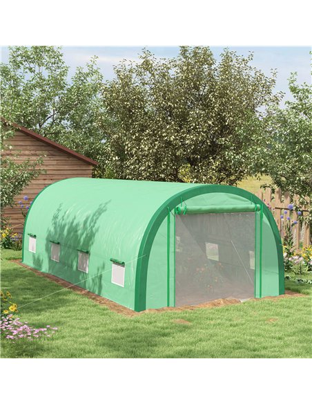 Outsunny 6 x 3(m) Polytunnel Greenhouse with Upgraded Structure, Mesh Door and Windows, 15 Plant Labels, Green - pic 177791 | FastDaddyshop