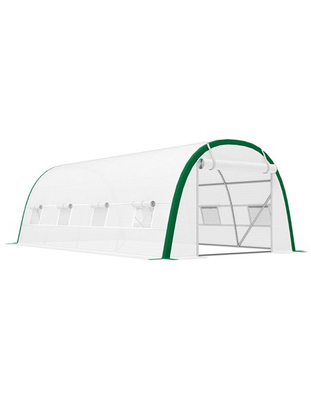 Outsunny Walk-in Polytunnel Greenhouse Tunnel Warm House Tent with Zipped Doors, 8 Mesh Windows, PE Cover, 6 x 3 m, White - pic 177792 | FastDaddyshop