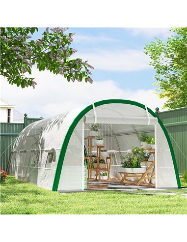 Outsunny Walk-in Polytunnel Greenhouse Tunnel Warm House Tent with Zipped Doors, 8 Mesh Windows, PE Cover, 6 x 3 m, White