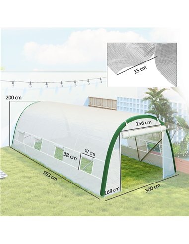 Outsunny Walk-in Polytunnel Greenhouse Tunnel Warm House Tent with Zipped Doors, 8 Mesh Windows, PE Cover, 6 x 3 m, White