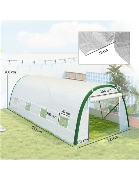 Outsunny Walk-in Polytunnel Greenhouse Tunnel Warm House Tent with Zipped Doors, 8 Mesh Windows, PE Cover, 6 x 3 m, White - pic 177794 | FastDaddyshop