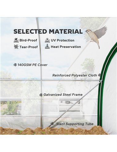 Outsunny Walk-in Polytunnel Greenhouse Tunnel Warm House Tent with Zipped Doors, 8 Mesh Windows, PE Cover, 6 x 3 m, White