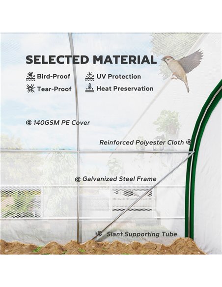 Outsunny Walk-in Polytunnel Greenhouse Tunnel Warm House Tent with Zipped Doors, 8 Mesh Windows, PE Cover, 6 x 3 m, White - pic 177796 | FastDaddyshop