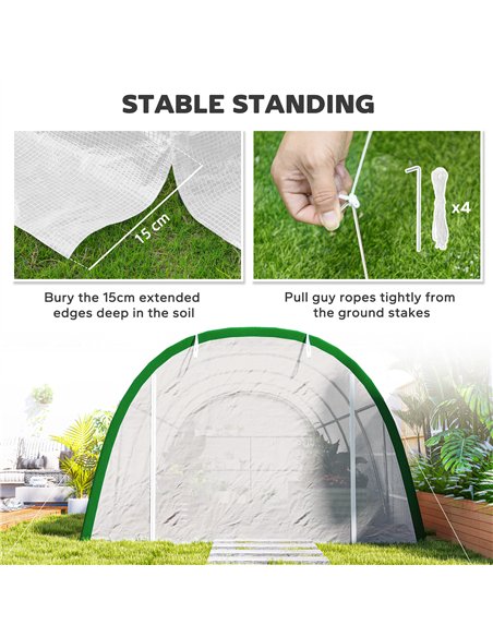 Outsunny Walk-in Polytunnel Greenhouse Tunnel Warm House Tent with Zipped Doors, 8 Mesh Windows, PE Cover, 6 x 3 m, White - pic 177797 | FastDaddyshop