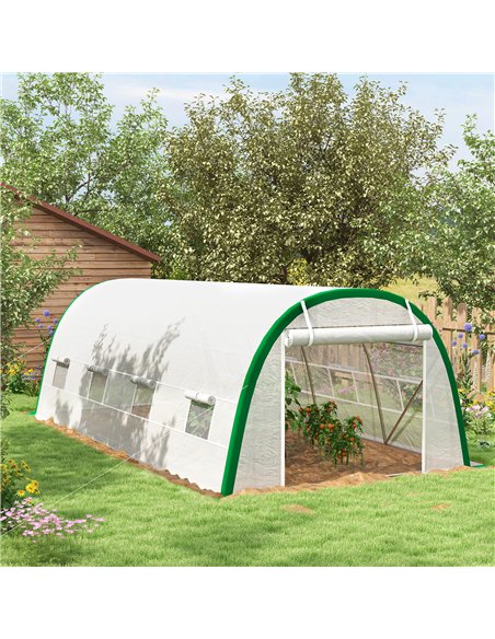 Outsunny Walk-in Polytunnel Greenhouse Tunnel Warm House Tent with Zipped Doors, 8 Mesh Windows, PE Cover, 6 x 3 m, White - pic 177798 | FastDaddyshop