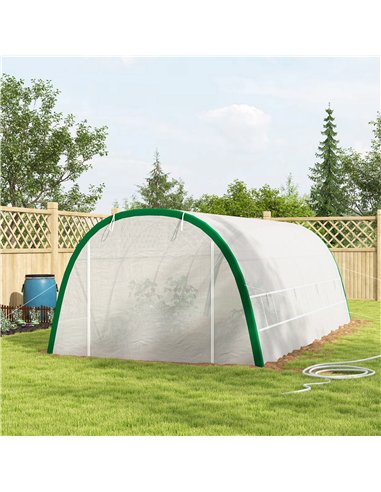 Outsunny Walk-in Polytunnel Greenhouse Tunnel Warm House Tent with Zipped Doors, 8 Mesh Windows, PE Cover, 6 x 3 m, White