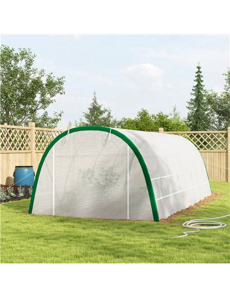 Outsunny Walk-in Polytunnel Greenhouse Tunnel Warm House Tent with Zipped Doors, 8 Mesh Windows, PE Cover, 6 x 3 m, White - pic 177799 | FastDaddyshop