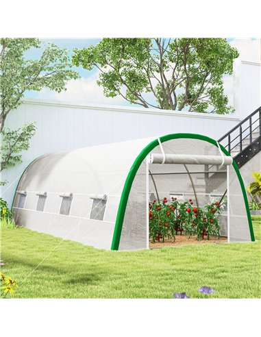 Outsunny Walk-in Polytunnel Greenhouse Tunnel Warm House Tent with Zipped Doors, 8 Mesh Windows, PE Cover, 6 x 3 m, White