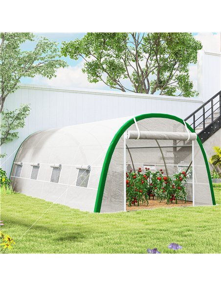 Outsunny Walk-in Polytunnel Greenhouse Tunnel Warm House Tent with Zipped Doors, 8 Mesh Windows, PE Cover, 6 x 3 m, White - pic 177800 | FastDaddyshop