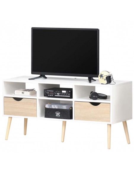 Homcom 1170mm Multi-Storage TV Stand with Wood Legs, White & Oak Effect - pic 17781 | FastDaddyshop
