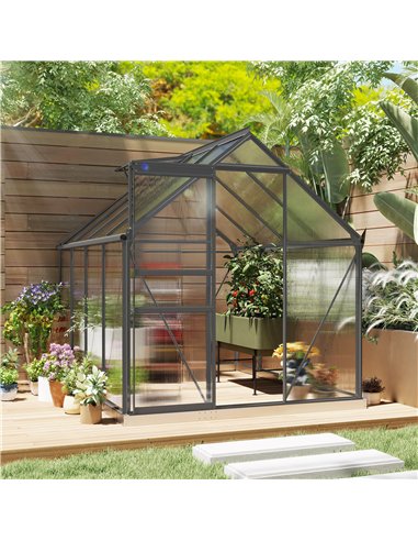 Outsunny 190 x 253 cm Walk-In Polycarbonate Greenhouse - Dark Grey