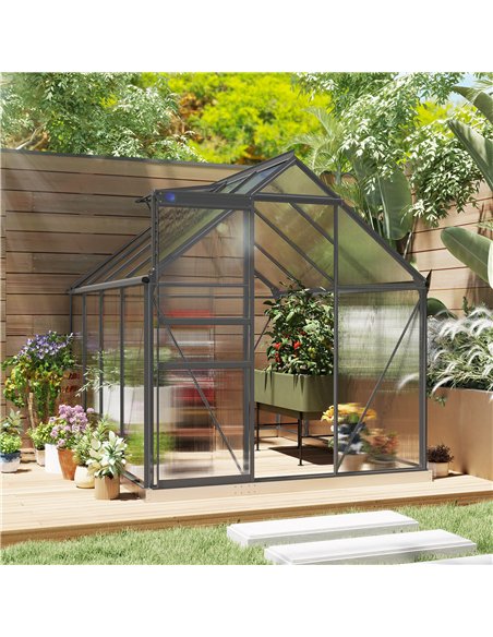 Outsunny 190 x 253 cm Walk-In Polycarbonate Greenhouse - Dark Grey - pic 177811 | FastDaddyshop