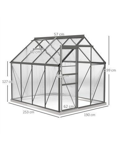 Outsunny 190 x 253 cm Walk-In Polycarbonate Greenhouse - Dark Grey